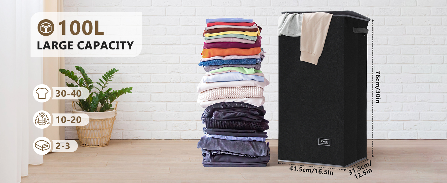 SOLEDI Laundry Baskets with Lid 100L Large Laundry Hamper, Washing
