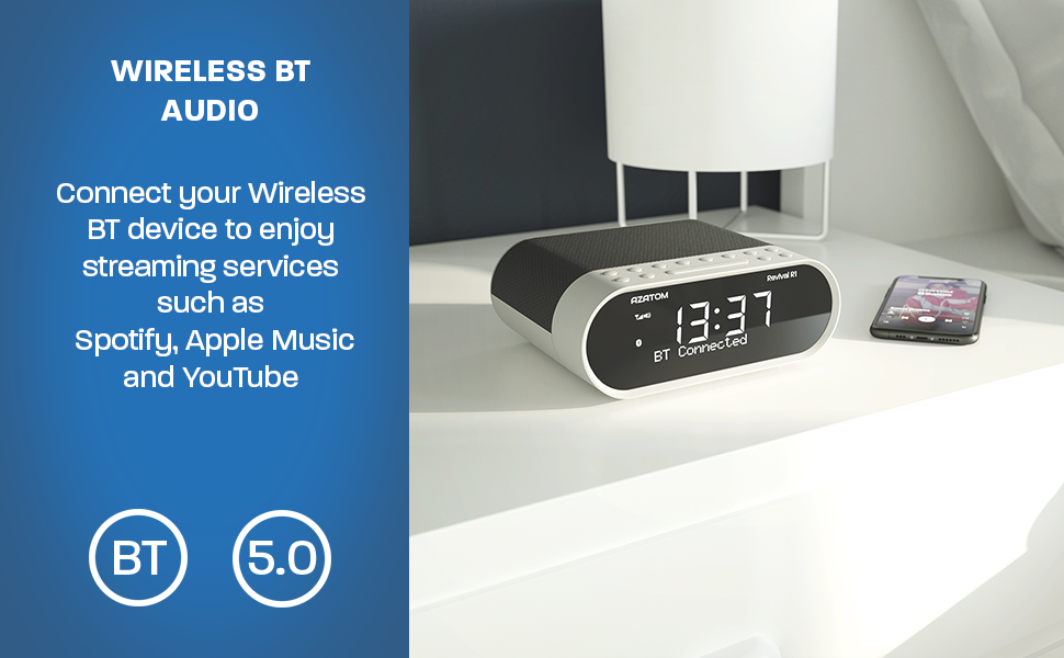 AZATOM Revival DAB+ DAB Digital FM Radio, Dual Alarm Clock, Wireless