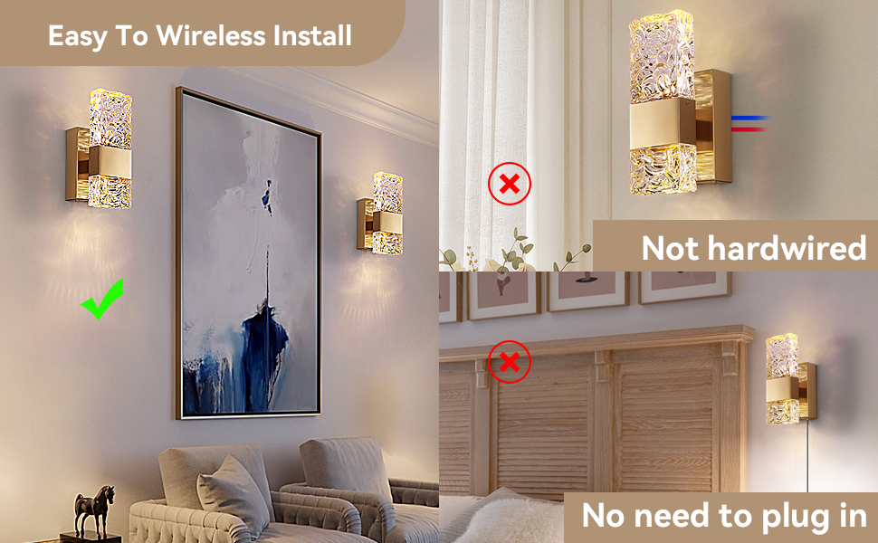 camuucci Battery Operated Wireless Wall Sconce Gold Modern with Remote Control