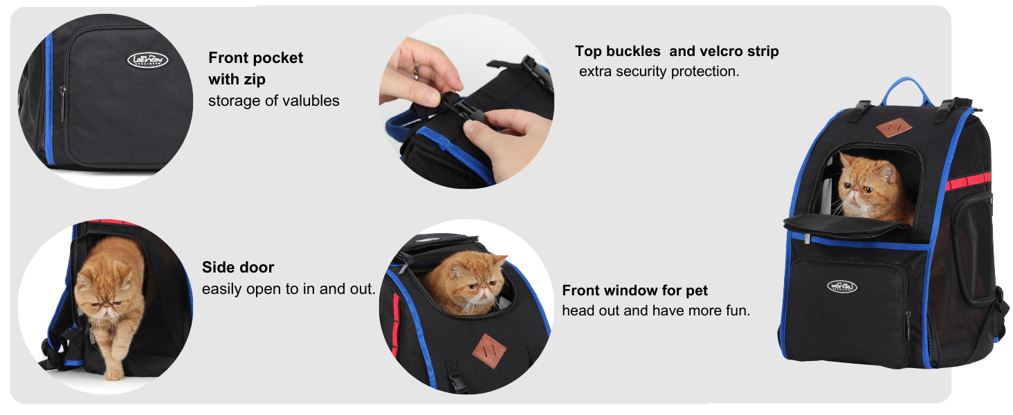 Lollimeow Cat Backpack Pet Carrier for Cats and Puppies