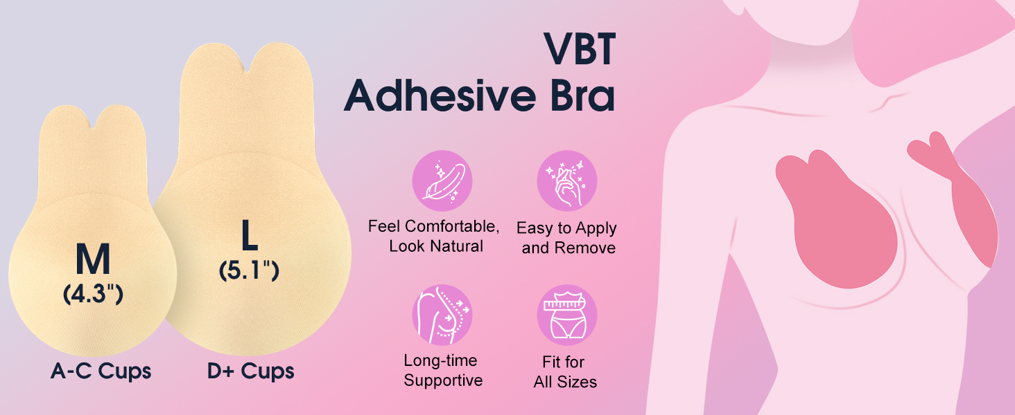 VBT Invisible Sticky Bra, Push Up Adhesive Bras for