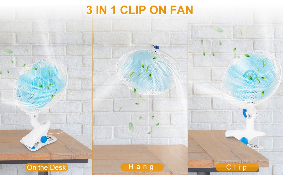 Clip On Fan 2 Speeds Desk Fan Quiet Clamp Fan Adjustable Tilt Auto Shaking