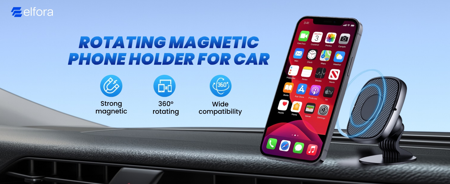Elfora 360° Rotating Magnetic Phone Holder for Car