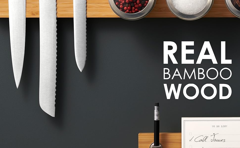 LARHN Knife Rack in Bamboo with ExtraStrong 40cm Knife Holder for