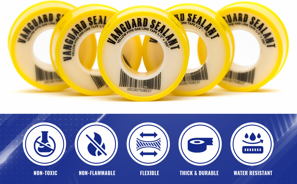 PTFE Yellow Gas Line Thread Sealant Tape 260" Length 1/2" Width 1 Pack