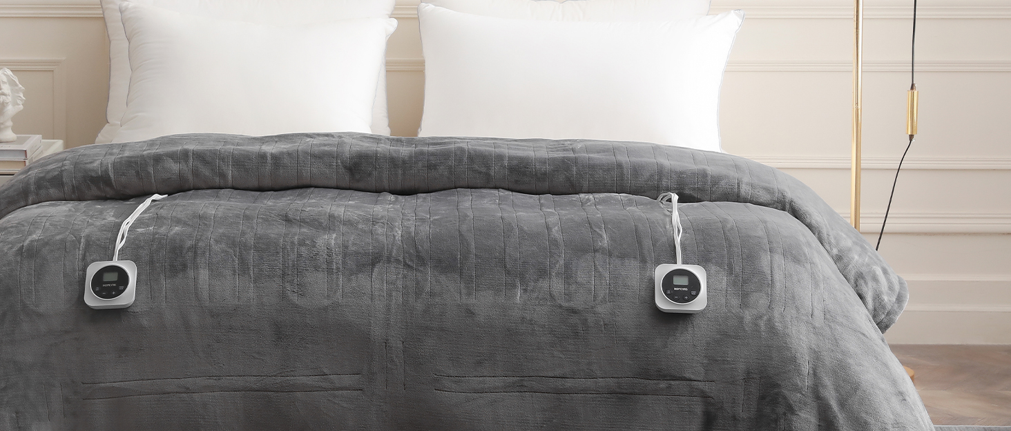 HOMLYNS Electric Blanket Queen Size Dual Control, Heated Blanket with 112H Timer
