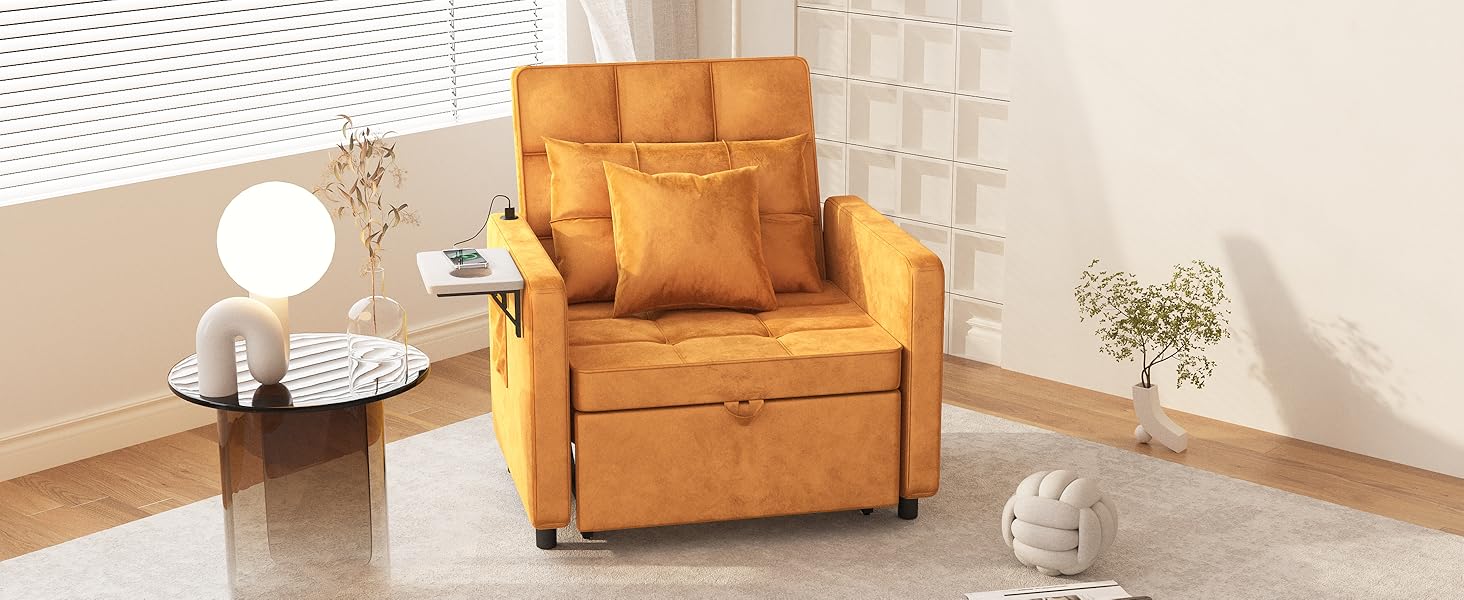 Vabches Sofa Bed Chair with Wing Table and USB Ports Outlet