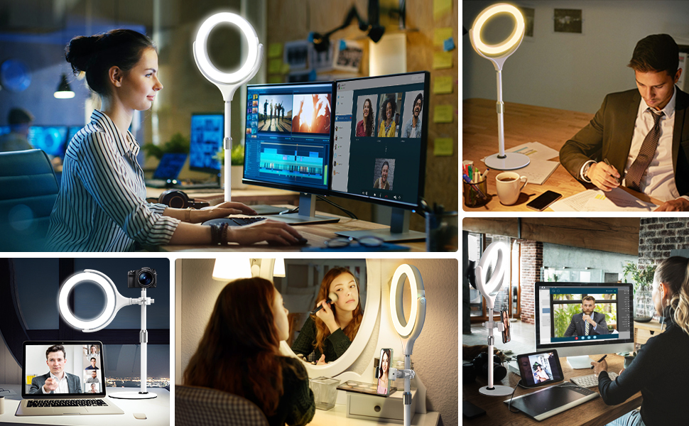 Ring Light with Stand, Desktop Ring Light with Phone Holder for Laptop