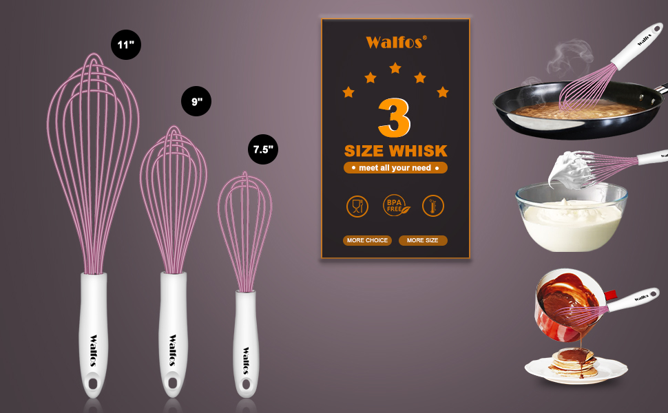 Walfos Whisk, Silicone Whisks for Cooking & Baking Non