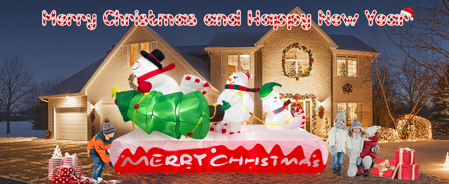MICOCAH 9 FT Long Christmas Inflatables Snowman Family with