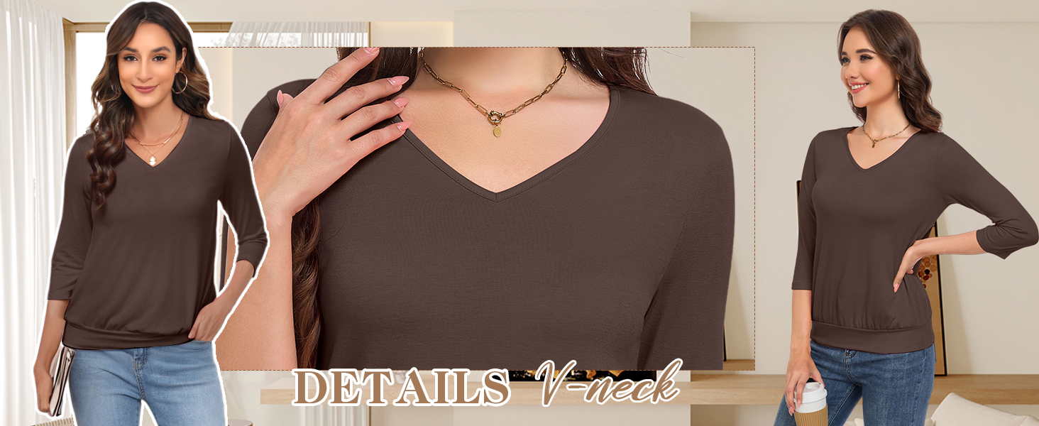 3/4 Length Sleeve Womens Tops
