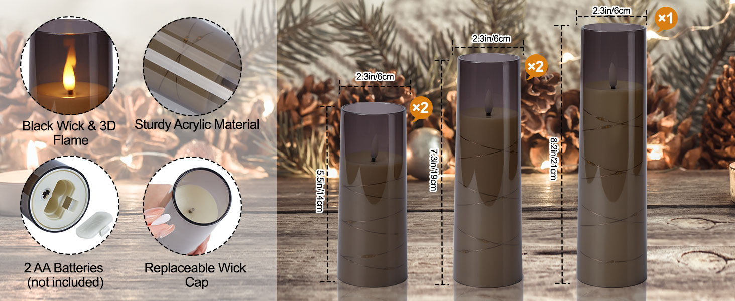 IMAGE Flickering Flameless Candles Battery Operated, Acrylic Shell