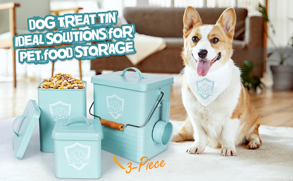 Myiosus Dog Food and Treats Containers Set, Pet Food Tin with 1 Scoop