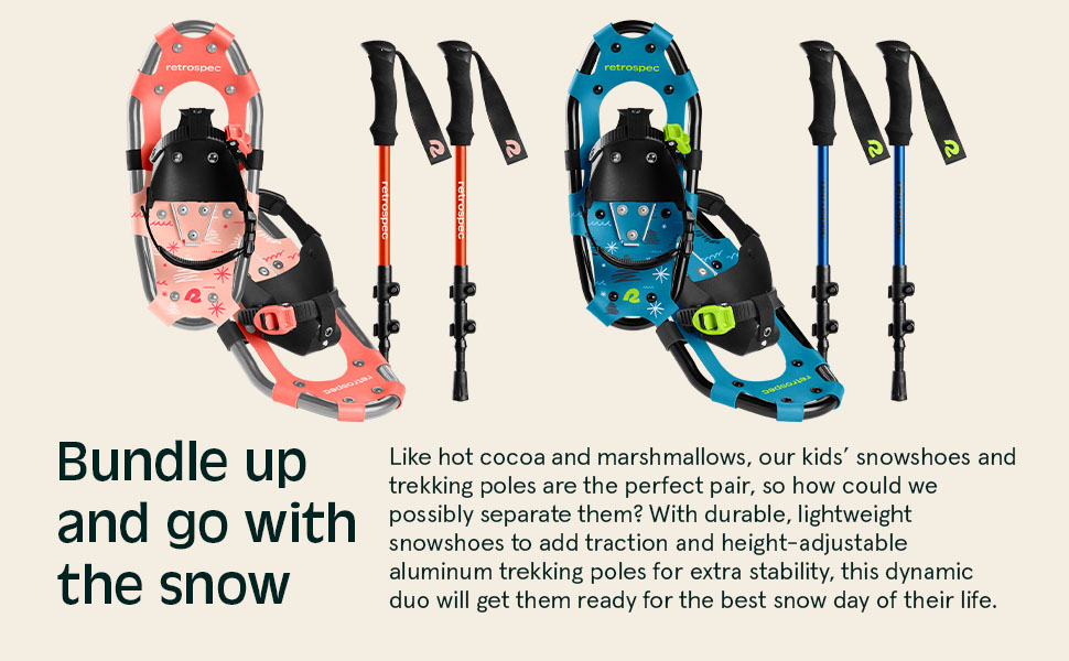 Retrospec Drifter Kids Snowshoes Bundle With Trekking Poles