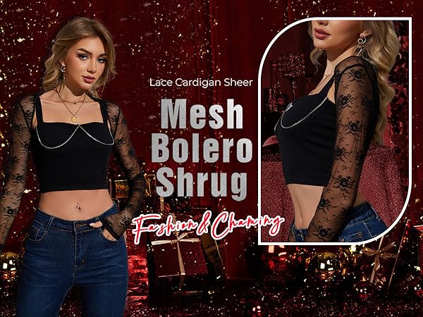 トップス MEDI BATTEN LACE BOLERO BLOUSE Lace Bolero Short Sleeve Open Front Irregular Hem Shrug