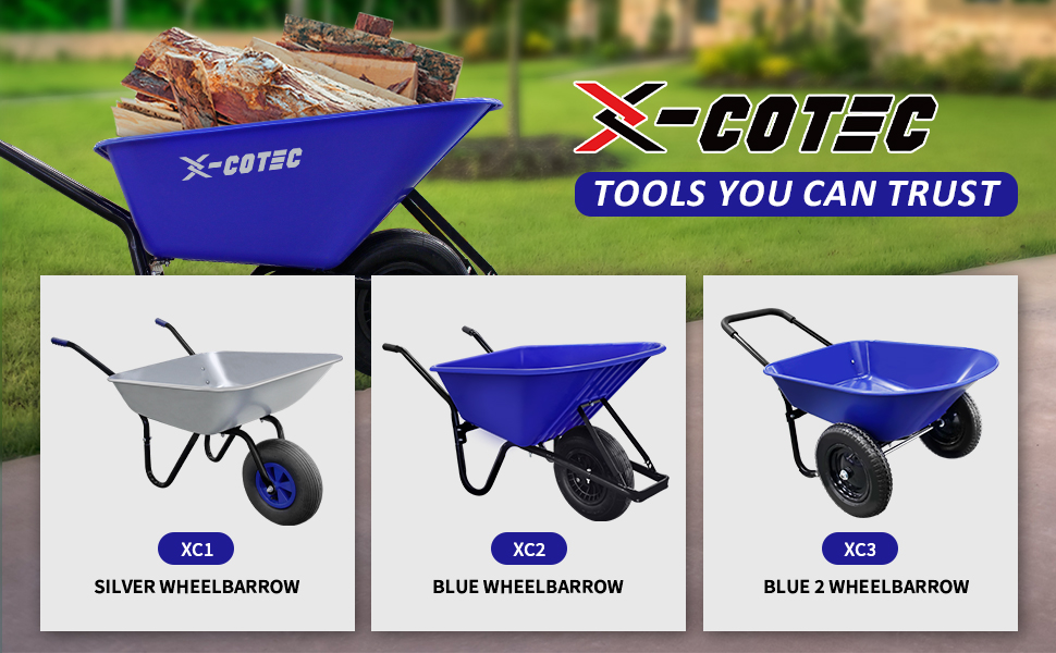 XCOTEC Wheelbarrow 90L 180KG with 2 Inner Tube Heavy Duty Toughened