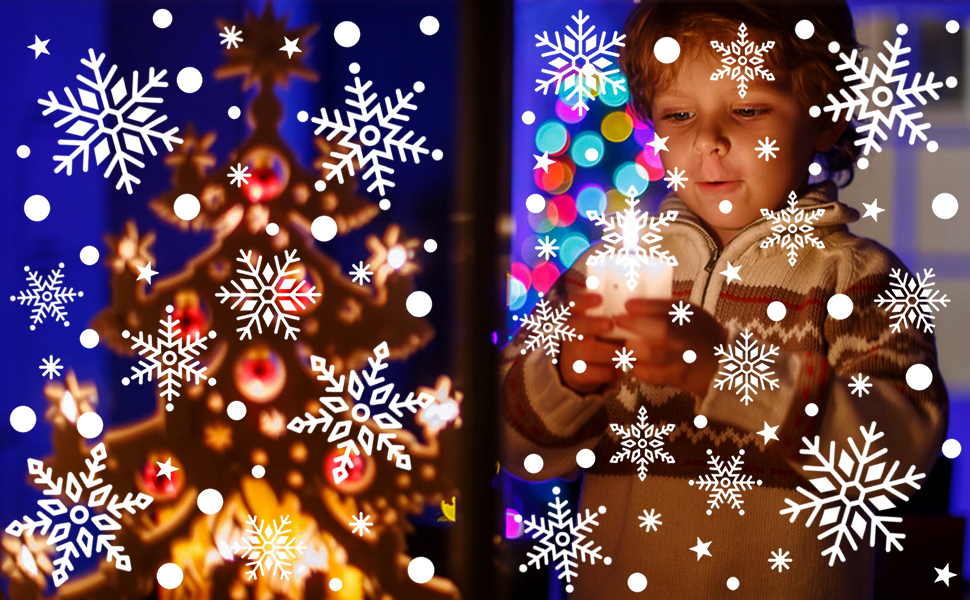 KEYIDO® 255 PCS Christmas Snowflake Window Stickers, Static PVC Window