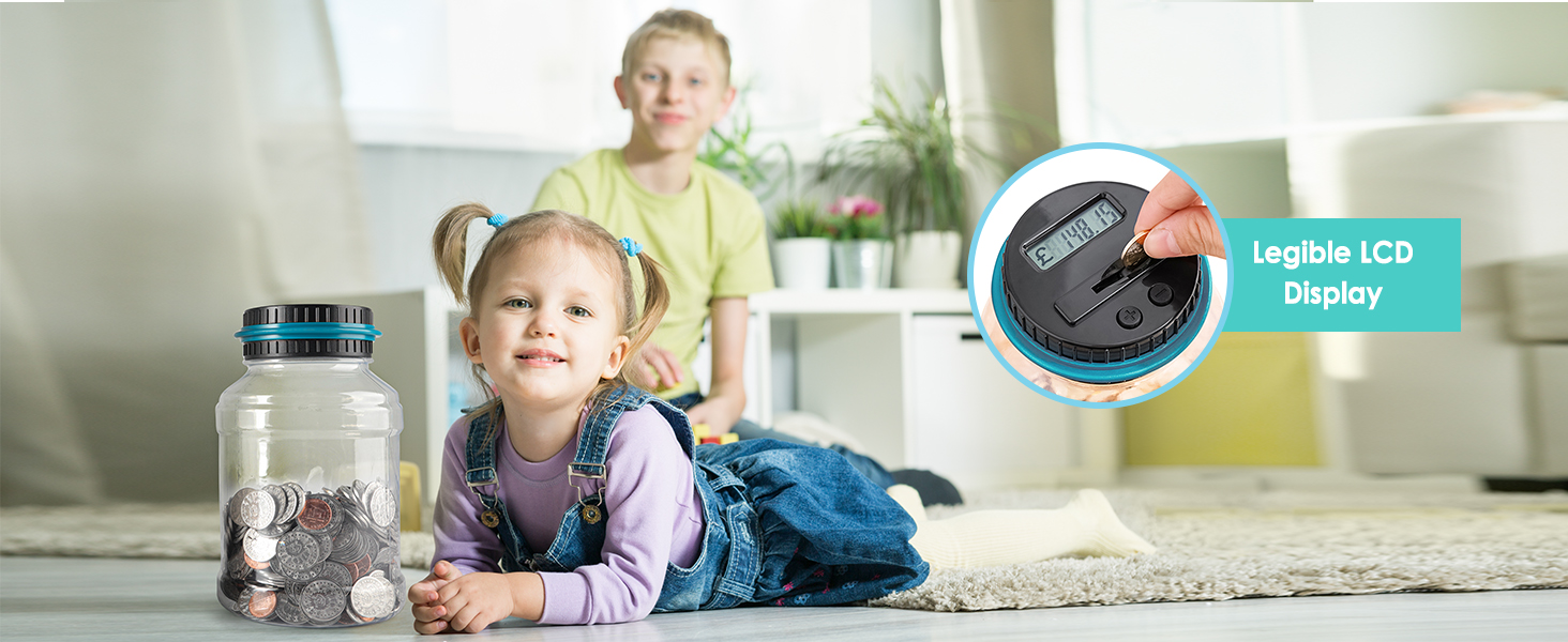 Digital Coin Bank for Kids Adults, Jeowoqao Coin Counting Jar with LCD