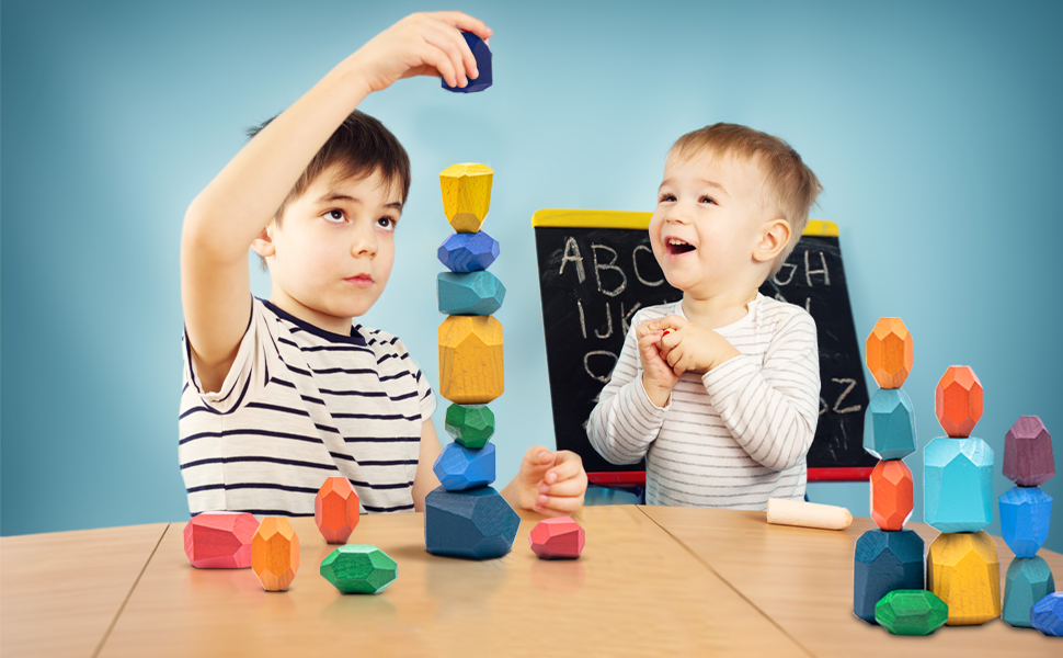 Niino 20 Pcs Wooden BlocksWooden Stone Balancing Blocks Wood Stacking