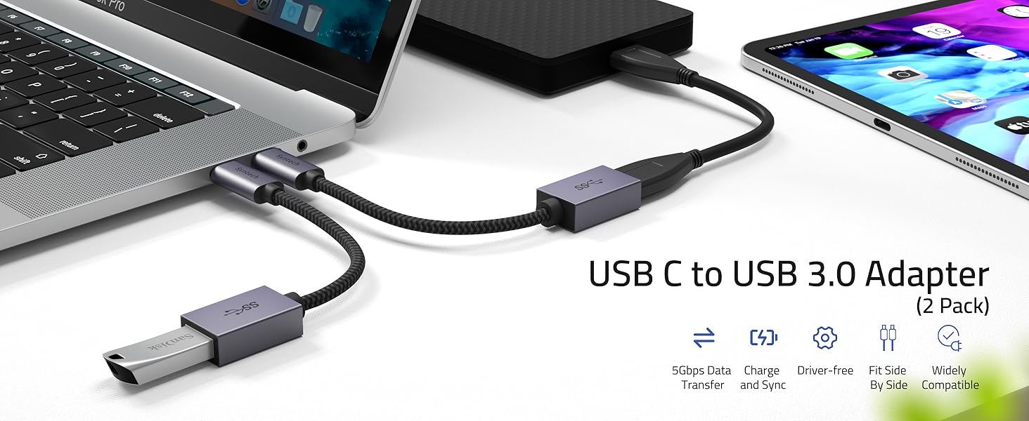 Syntech USB C To USB 3.0 Adapter (2 Pack) OTG Up To 5 Gbps