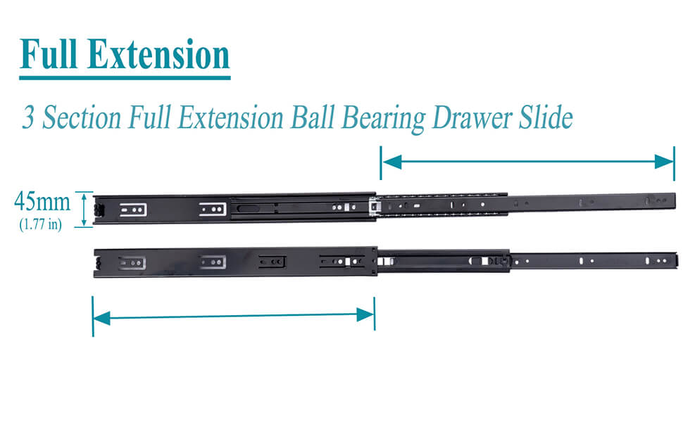 OCG Drawer Slides 20 Inch 1 Pair, Side Mount Drawer Slides, 3Section Ball Bearing Full