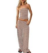 Panadila Womens Striped Two Piece Sets Summer Lounge Outfits Sailor Tube Top and Pants Matching S...