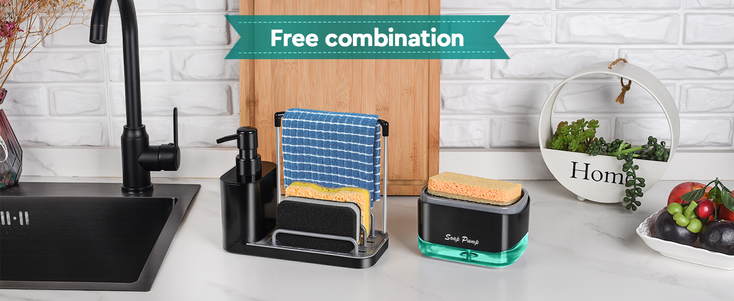 Elite BUDDY Dish Soap Dispenser And Sponge Caddy, Includes Made In USA Non-Scratch Sponge, Kitchen Sink Countertop, White