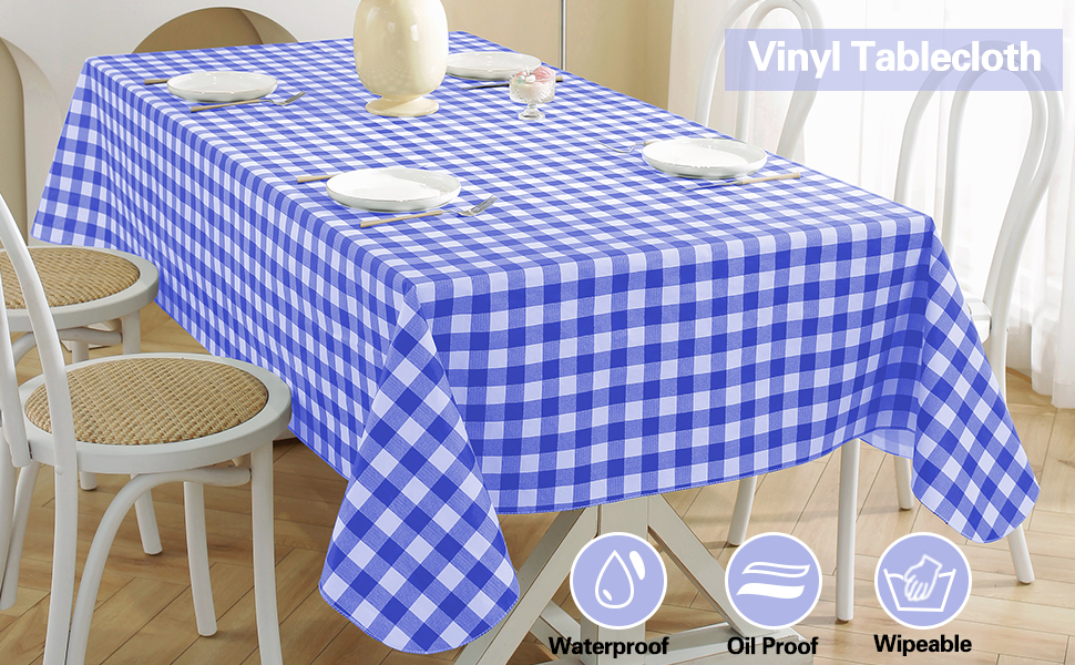 SASTYBALE Checkered Vinyl Tablecloth with Flannel Backing