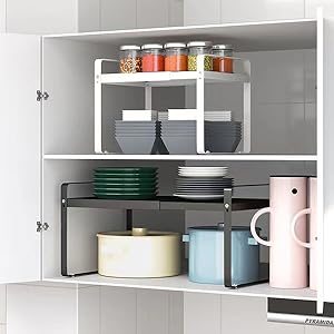 Expandable Cabinet Shelf Organizer Kitchen Shelf Riser Stackable Pantry Shelves