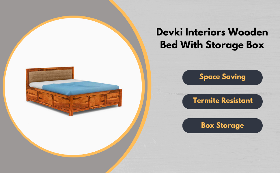 DEVKI INTERIORS Essential Solid Wood Queen Size Bed with Storage Box