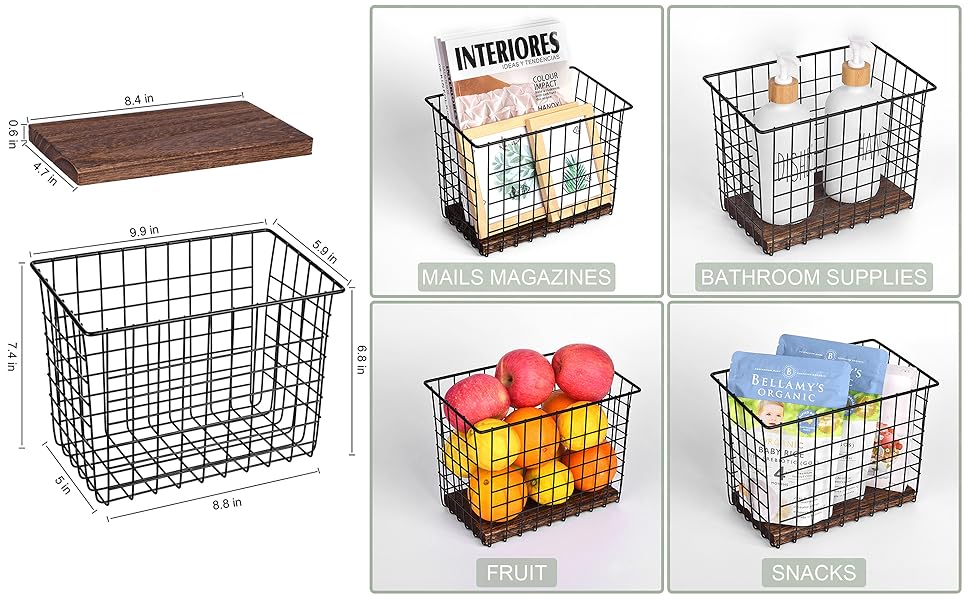 Portable Metal Farmhouse Wall Decor Storage Organizer Basket Bin for Bathroom Kitchen Office