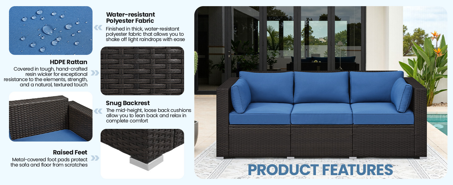 3-Seater Patio Resin Rattan Sofa