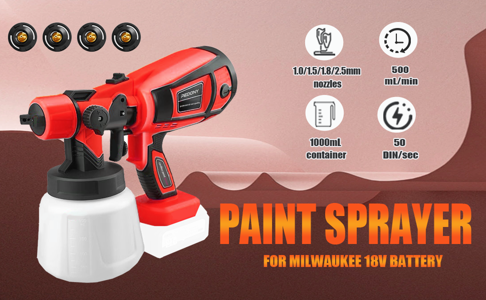 PEDONY Cordless Paint Sprayer for Milwaukee 18V Battery