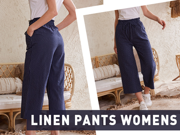 BXZUSIO Womens Linen Pants Wide Leg High Waisted Drawstring