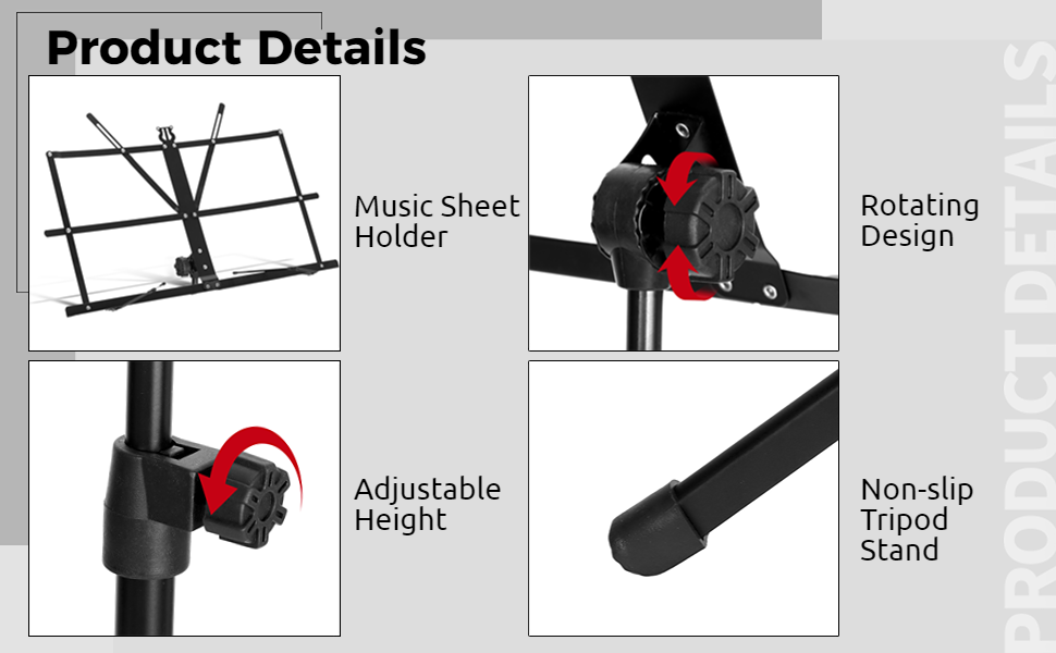 2in1 Dual Use Music Stand, Folding Music Stand & Desktop Book Stand