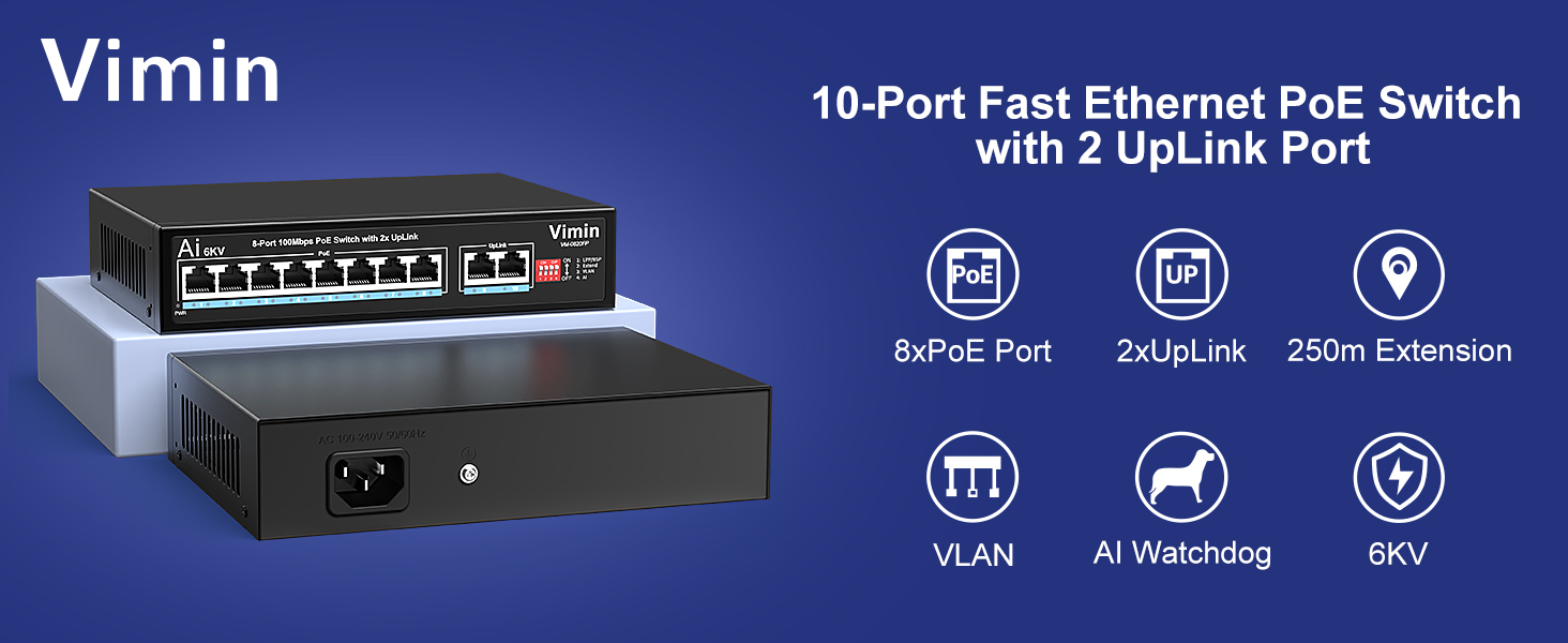 8 port fast ethernet 100Mbps PoE Switch