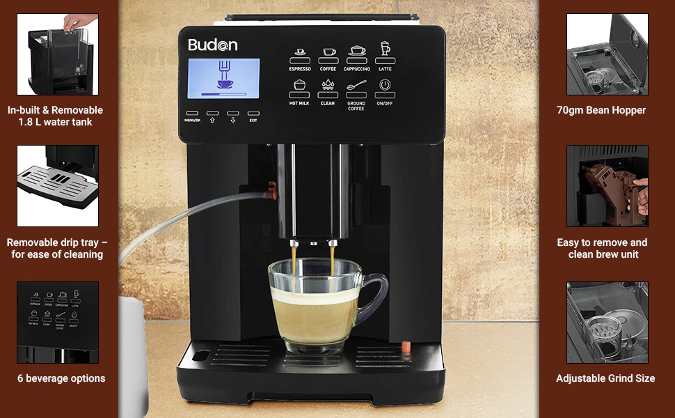 Budan Fully Automatic Espresso Machine, Best for home & Office, 15 bar