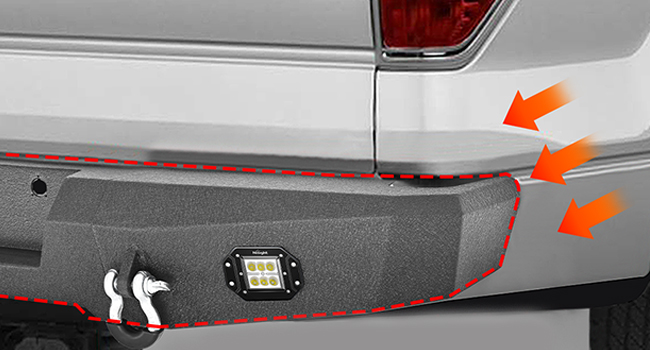 2009-2014 Ford F150 Rear Step Bumper Full Width Textured Black Solid Steel Offroad with 2Pcs Upgraded 18W LED Lights D-Rings