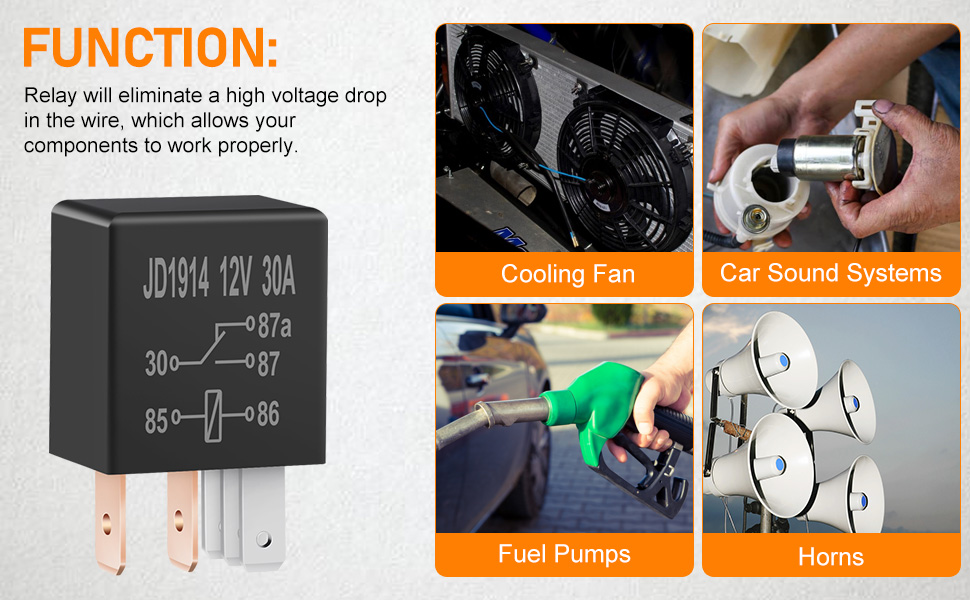 5 Pin 12V Relay 30A, Linkstyle 4pcs Automotive Relays SPDT Multi