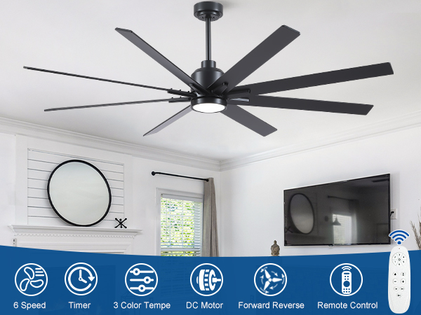 84 Inch Solid Wood Large Ceiling Fans with Lights and Remote
