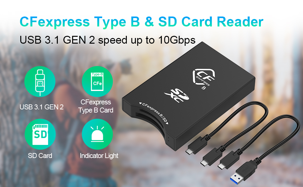 10Gbps USBC Cfexpress Type B Card Reader 2in1 SD Memory