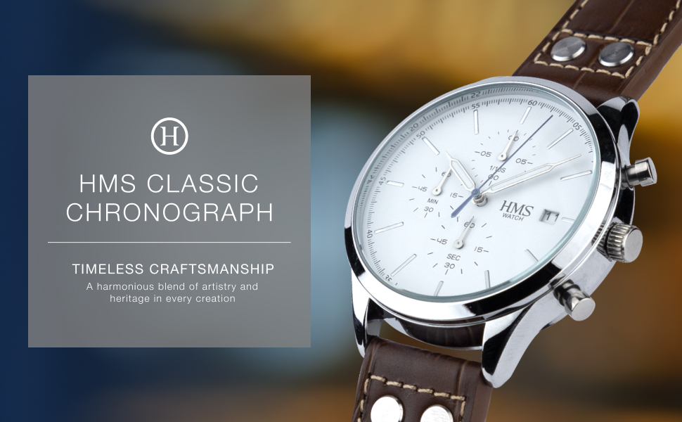 HMS, Classic Men’s Dress Watch with Chronograph, 901, 42mm