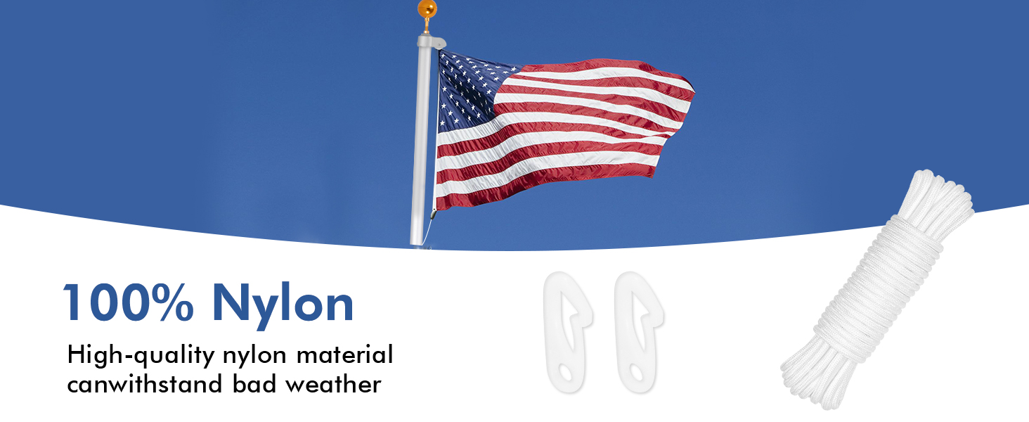 BMFTRRI Flagpole Hardware Kit50 Ft Halyard Rope +3" Gold