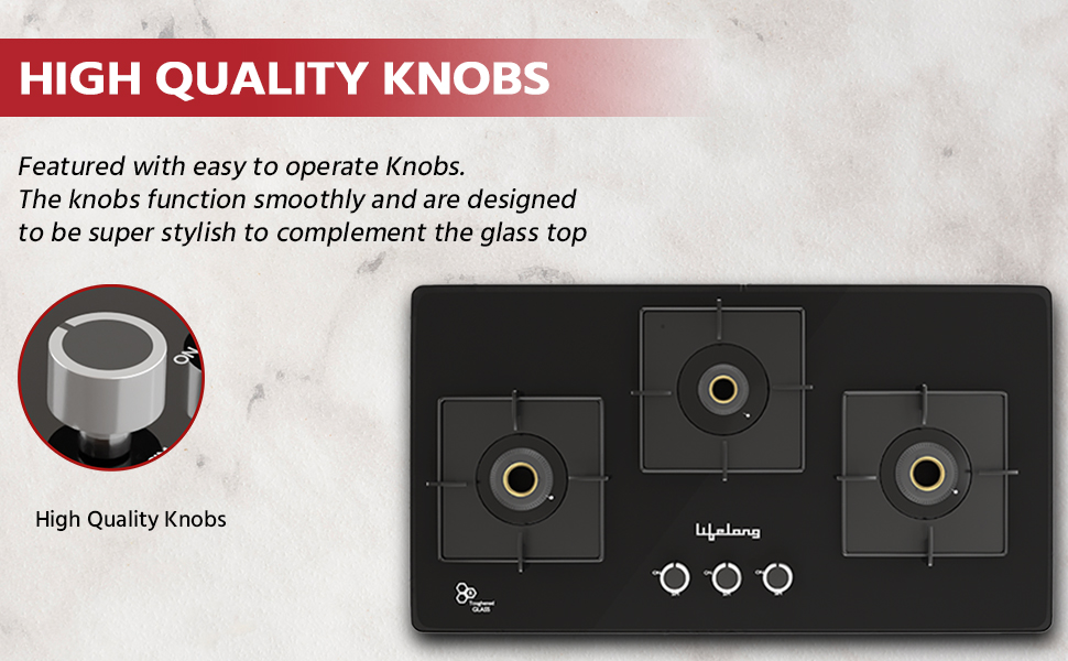 Lifelong 3 Burner Toughened Glass Top HobtopAutomatic Ignition Cooktop