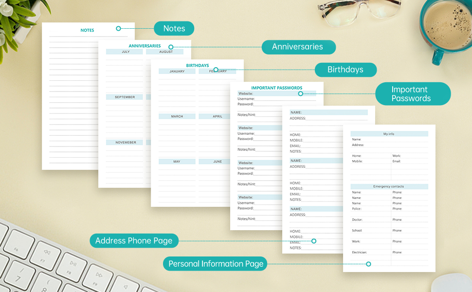 Address Book, Address and Password Keeper Book with Alphabetical Tabs, Hardcover