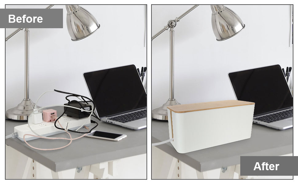 STARVAST Cable Management Box with Wooden Lid Set of 3 White Large