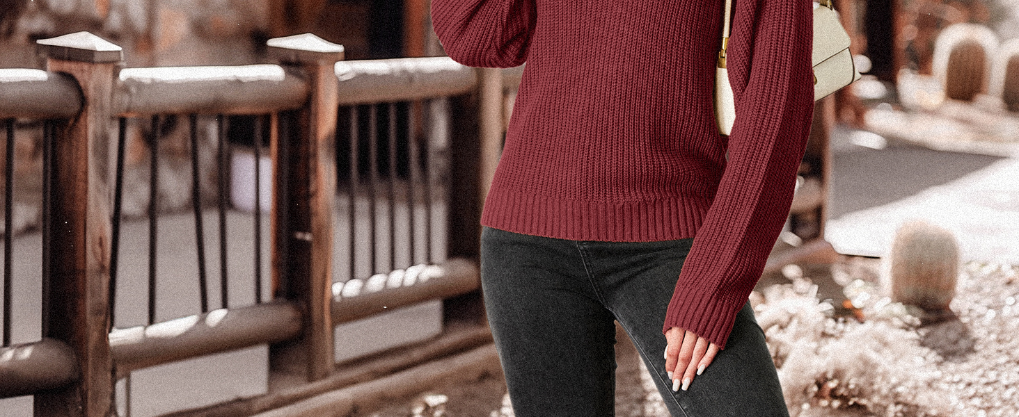 PrinStory Women'S Jumpers Cropped Mock Neck Sweater Casual Lantern Sleeve Ribbed Long Sleeve Warm