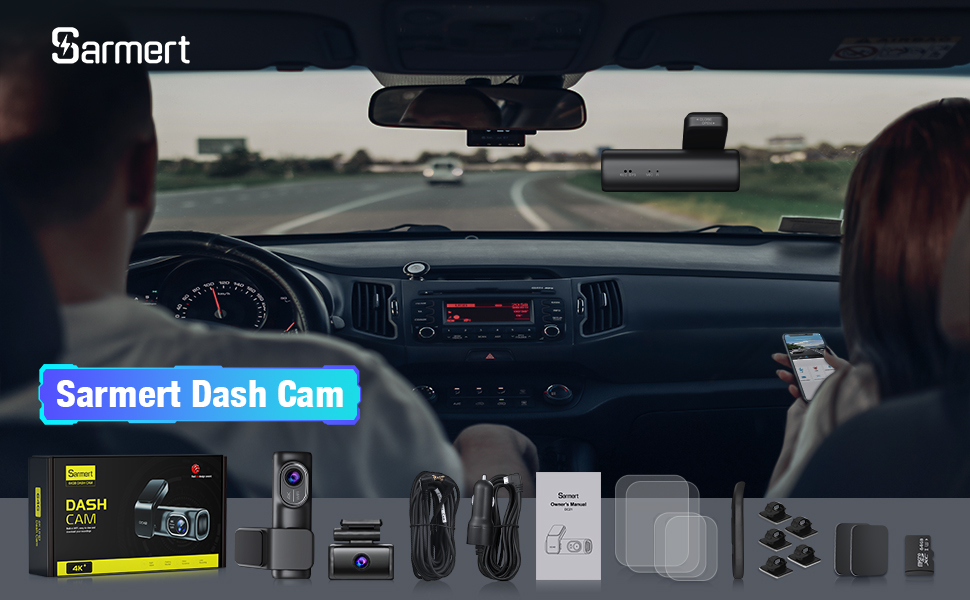 Sarmert 4K Dual Dash Cam Builtin 5.8G WiFi&GPS, 170° Car Camera with
