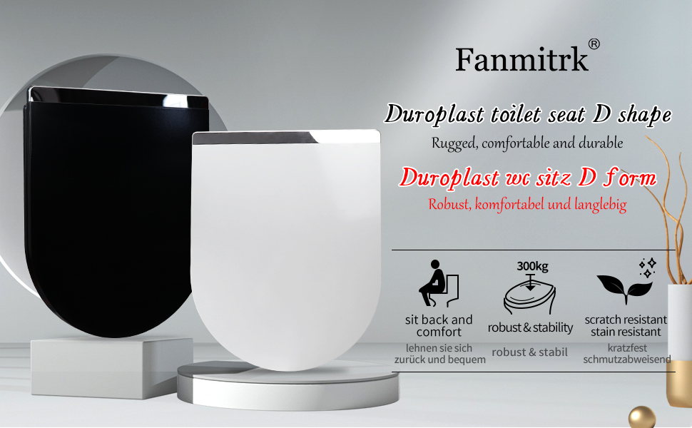 Fanmitrk Toilet Seat with SoftClose Mechanism, Toilet Lid D Shape, 46