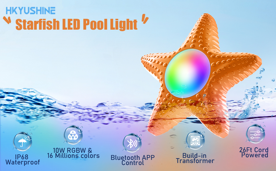 Pool Lights Underwater, 10W/12V RGB Starfish LED Pool Lights Above